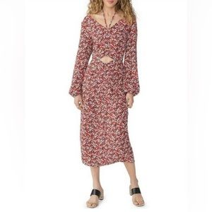 NWT SANCTUARY FLORAL PRINT CHIFFON HALTER NECK L/S CUT OUT MIDI DRESS SIZE 18W
